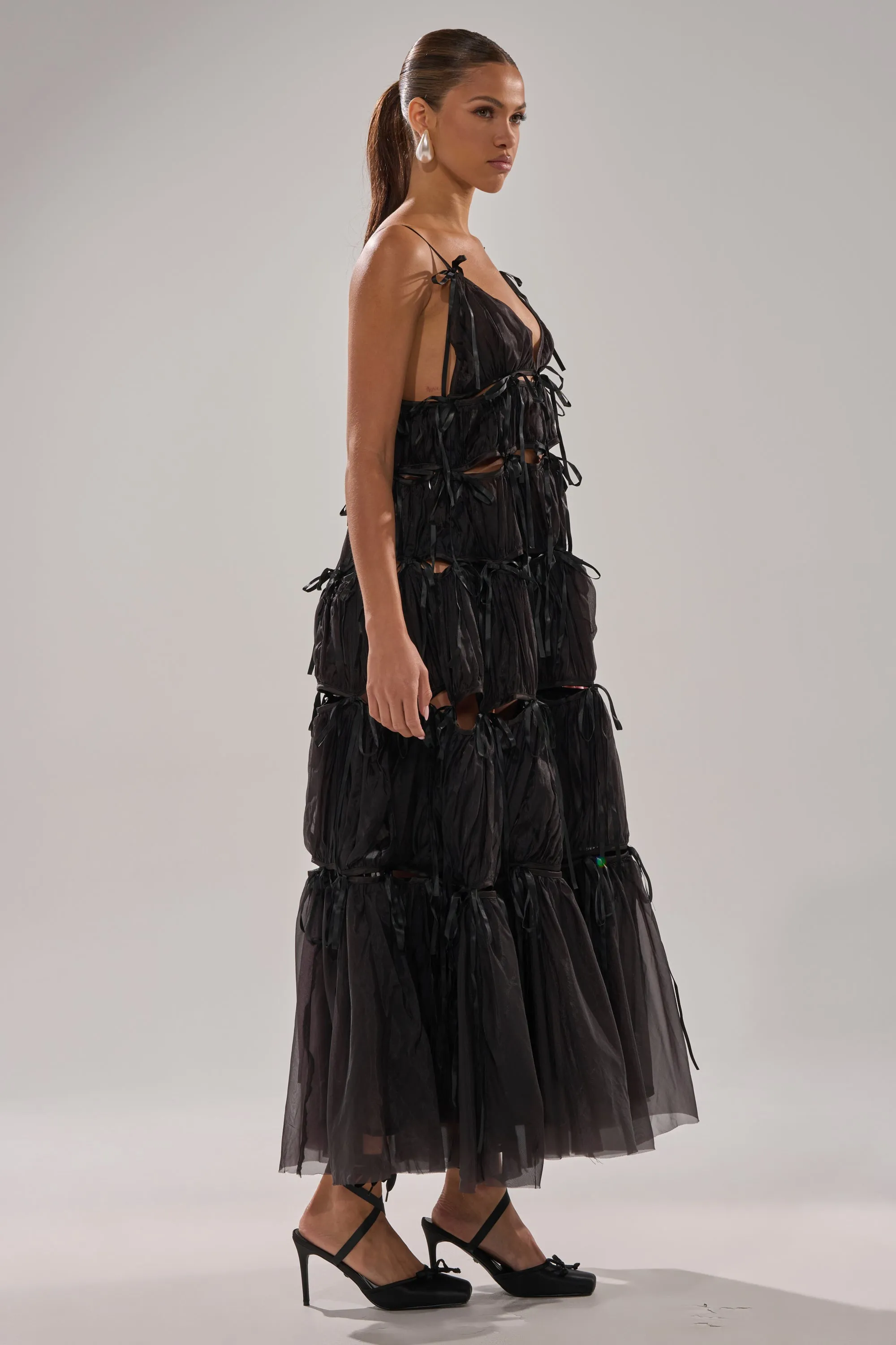 COULDN'T BE ME IF YOU TRIED TIE MAXI DRESS IN BLACK sold by AKIRA product image thumbnail 4