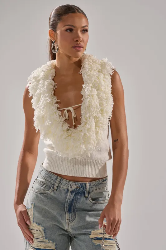 CARLY FRINGE OPEN FRONT SWEATER IN IVORY sold by AKIRA