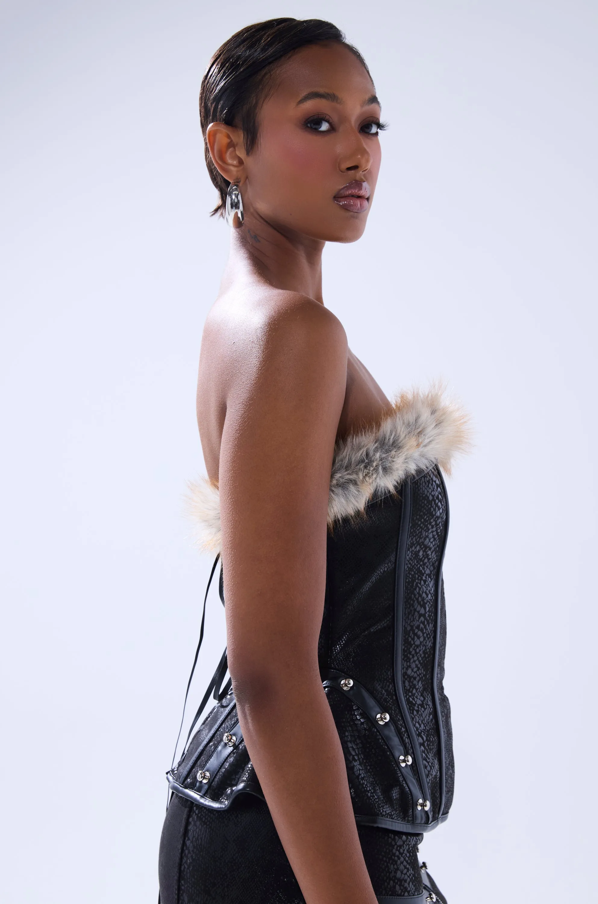 TELL ME WHAT YOU WANT CORSET WITH FUR sold by AKIRA product image thumbnail 3