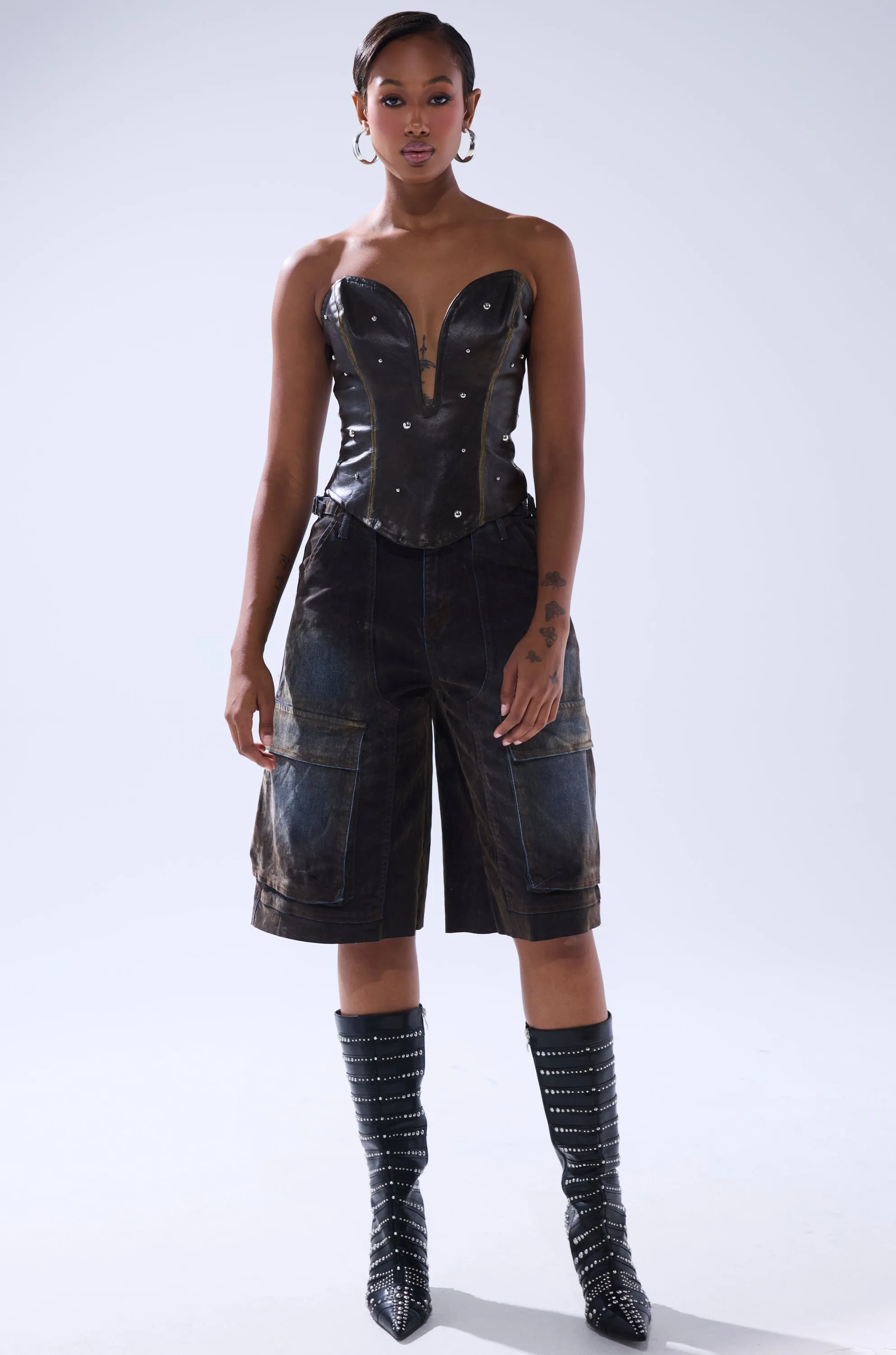 HARD TO PLEASE STUDDED FAUX LEATHER CORSET sold by AKIRA product image thumbnail 5