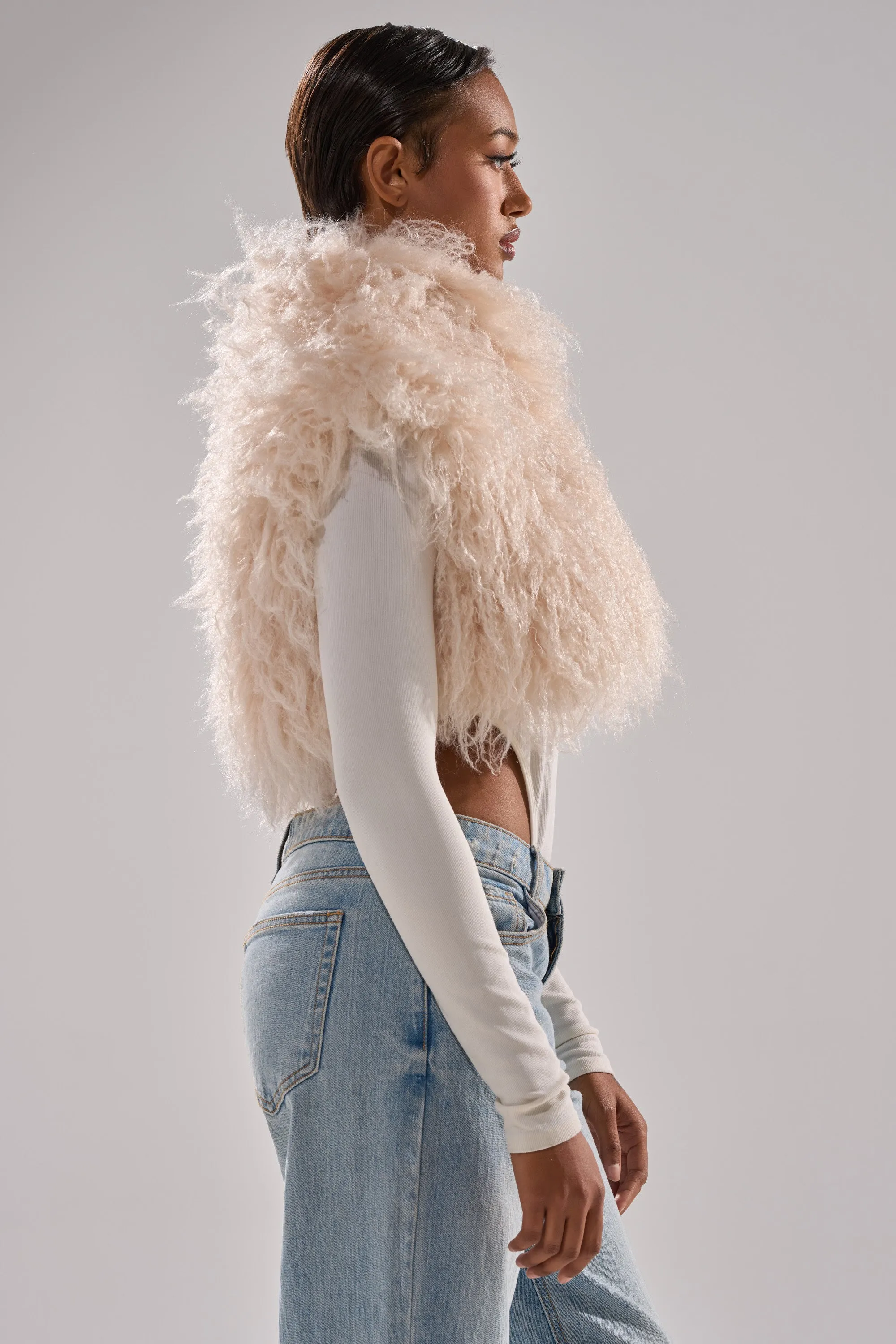 COCO CROPPED FUR VEST IN BEIGE sold by AKIRA product image thumbnail 4