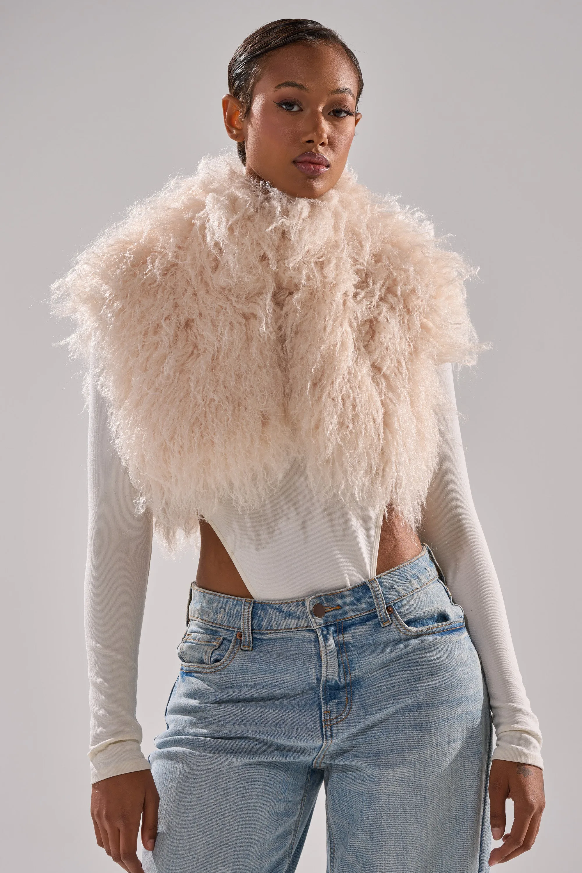 COCO CROPPED FUR VEST IN BEIGE sold by AKIRA product image thumbnail 3