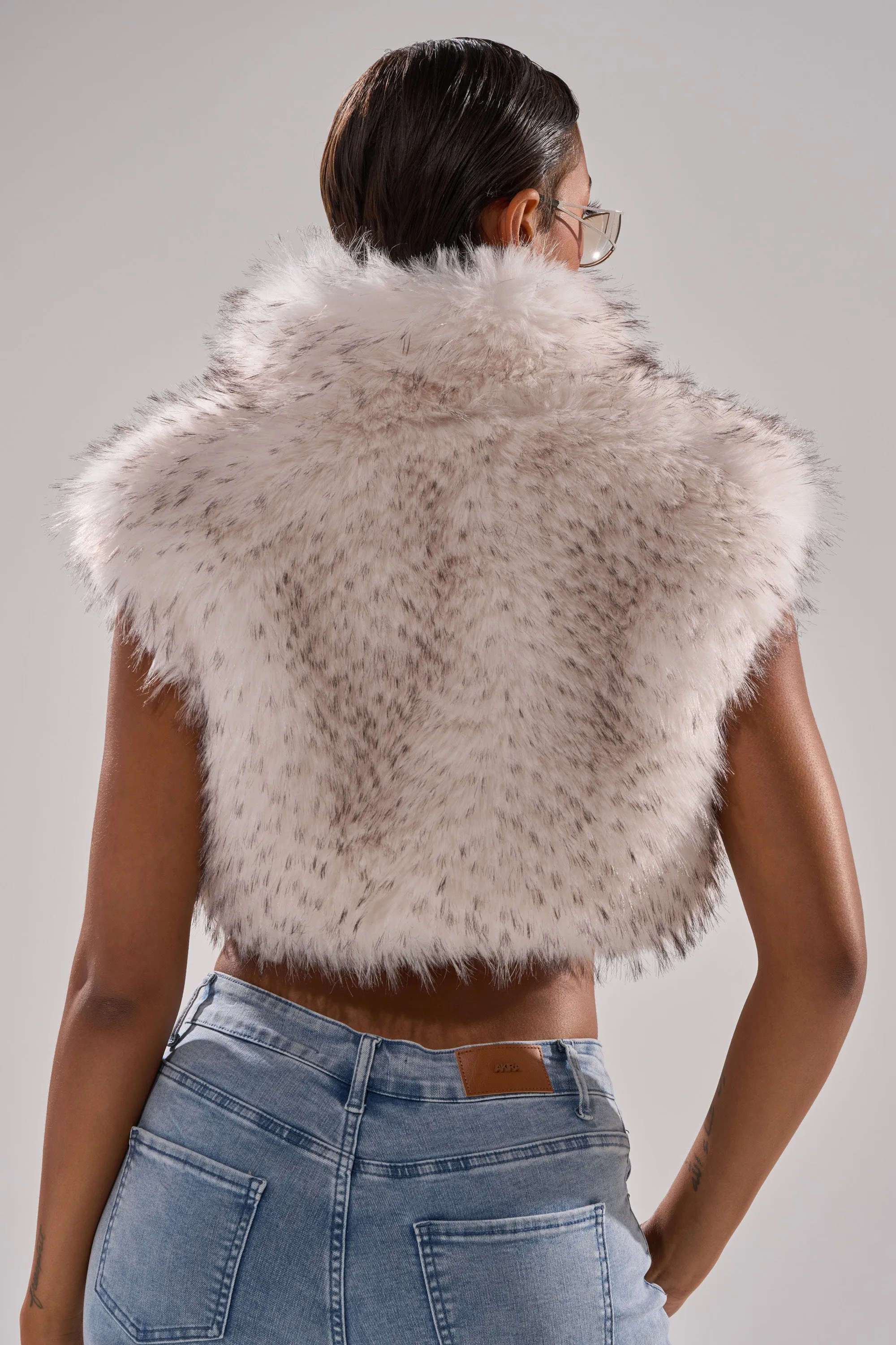 COCO CROPPED FUR VEST IN WHITE MULTI sold by AKIRA product image thumbnail 3