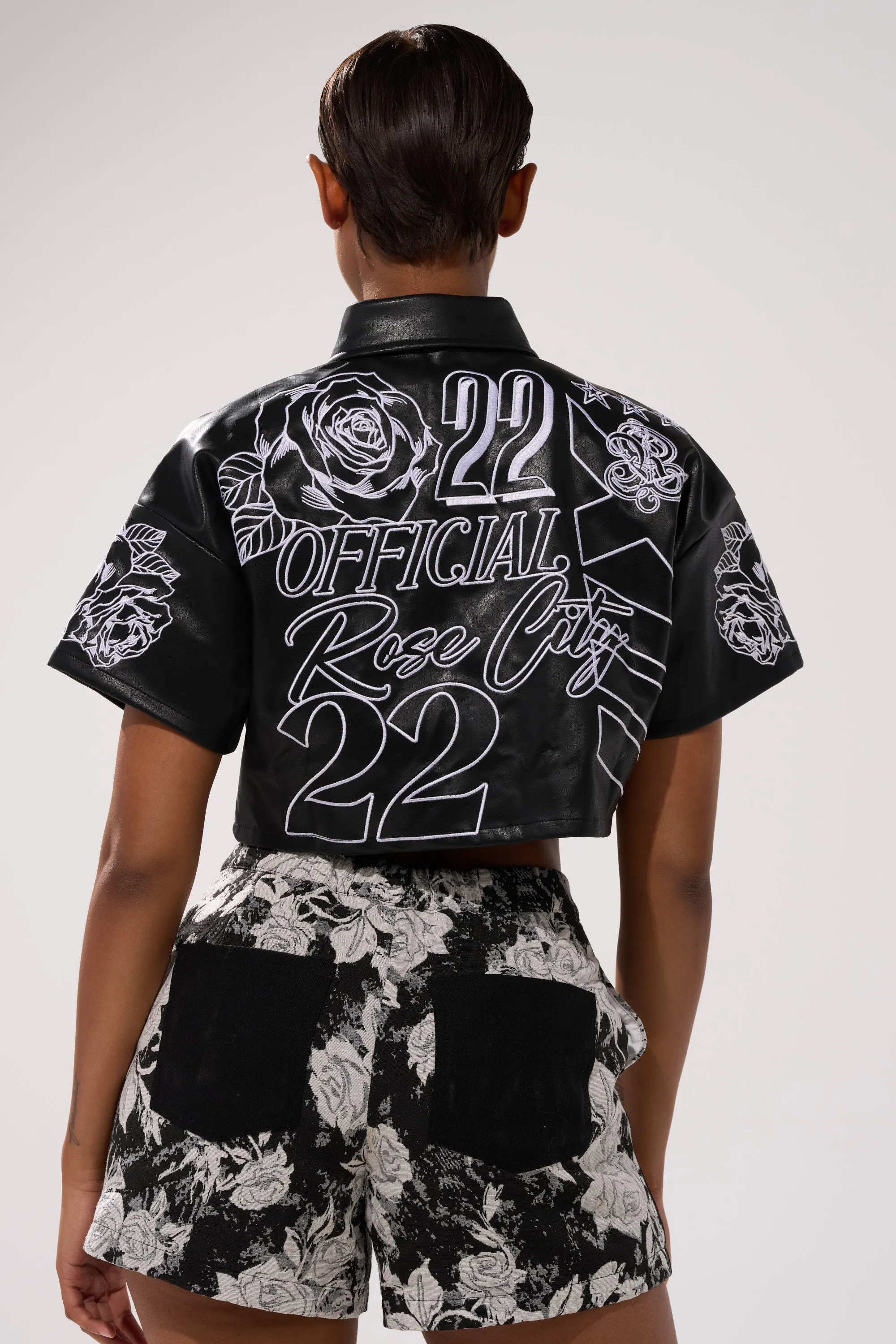 MAKE IT OFFICIAL FAUX LEATHER BUTTON DOWN IN BLACK sold by AKIRA product image thumbnail 4