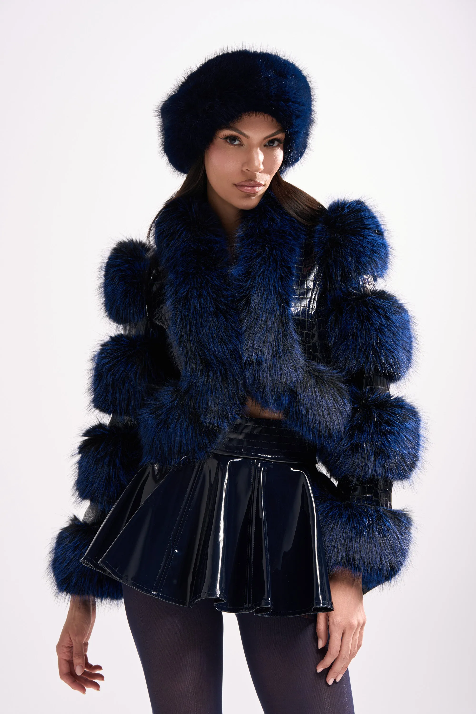 LOVERBOY FUR TRIM MOTO IN NAVY CROC sold by AKIRA product image thumbnail 2