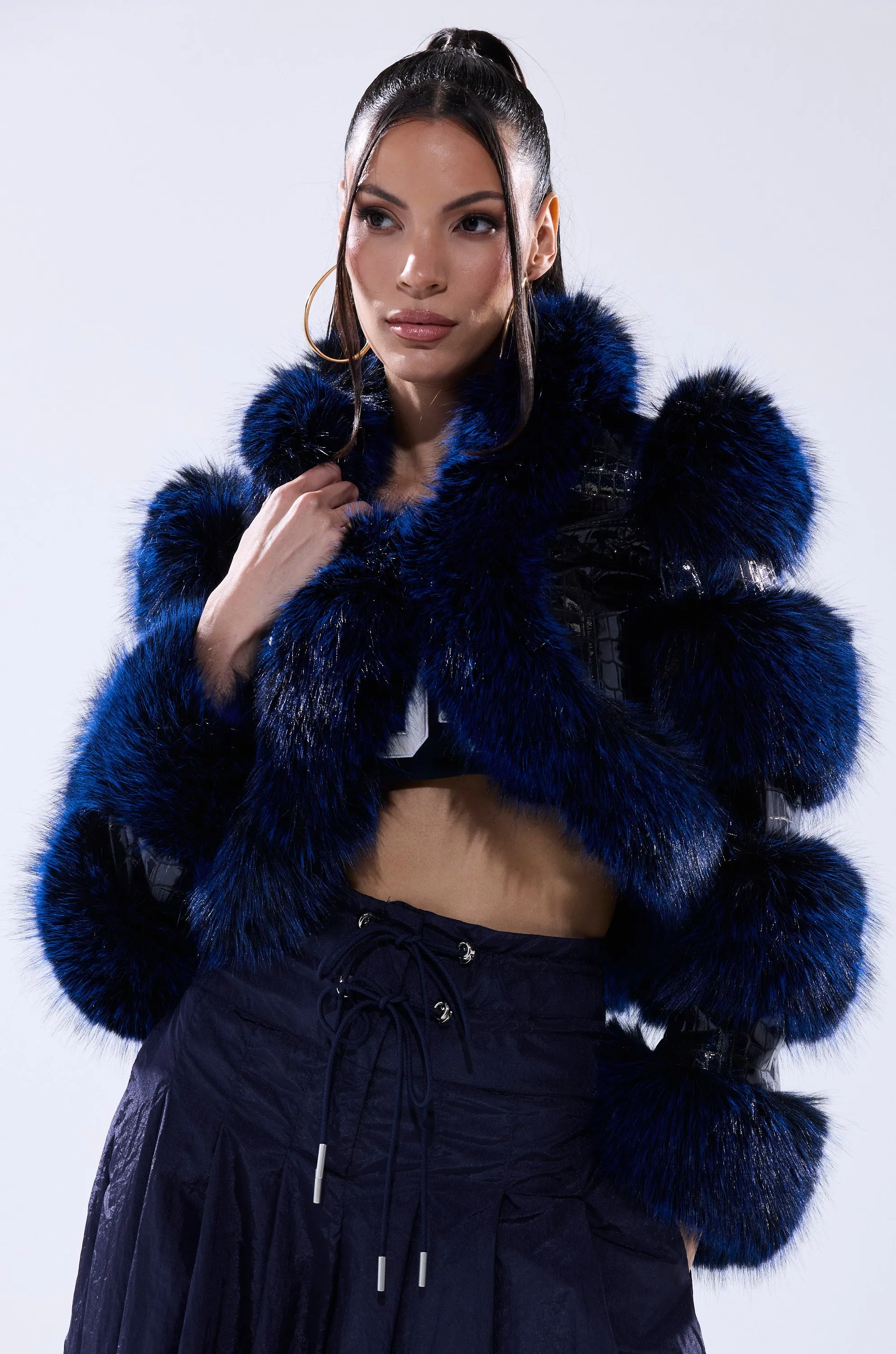 LOVERBOY FUR TRIM MOTO IN NAVY CROC sold by AKIRA product image thumbnail 4