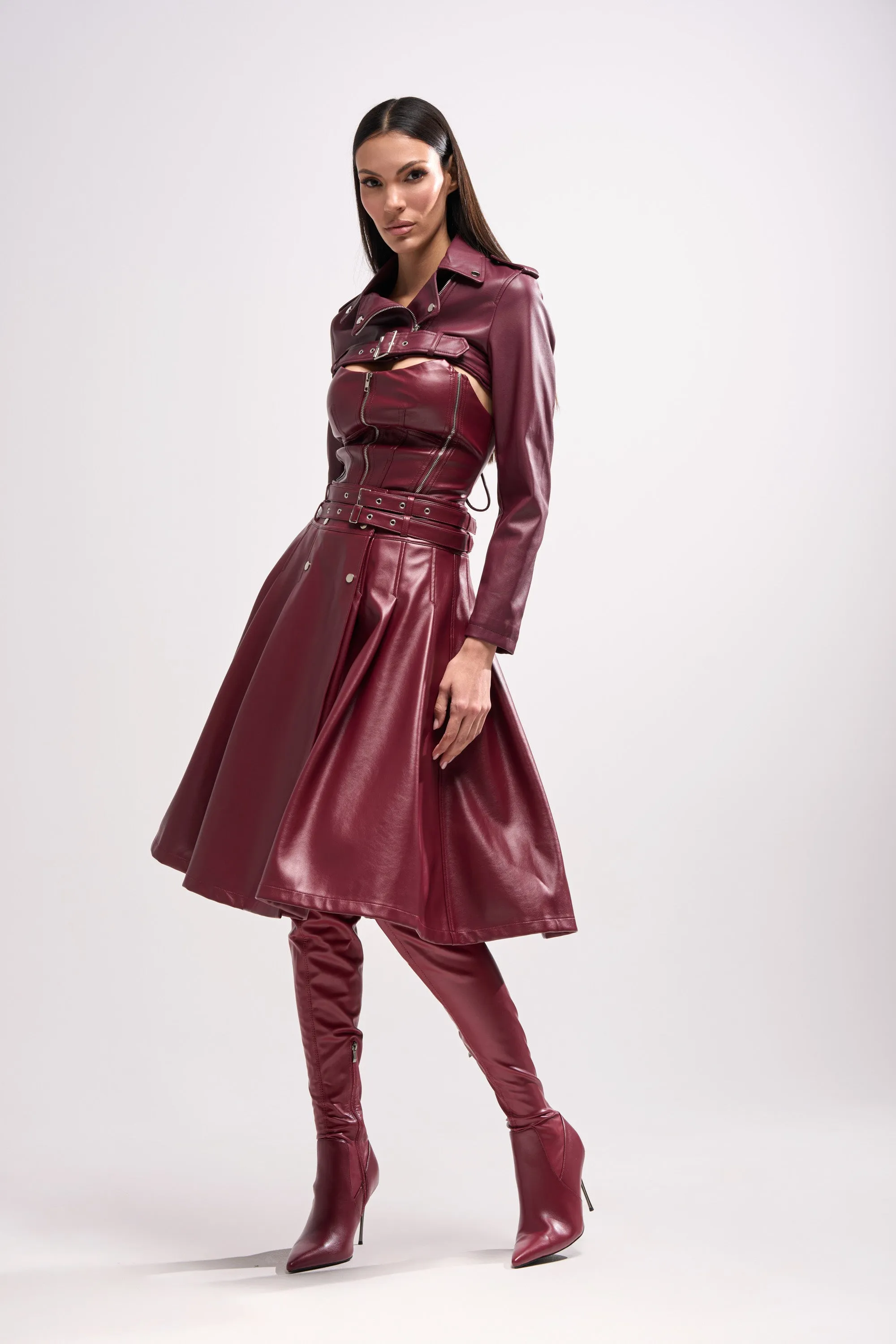 HARLEY LUXE ULTRA CROP MOTO IN BURGUNDY sold by AKIRA product image thumbnail 3