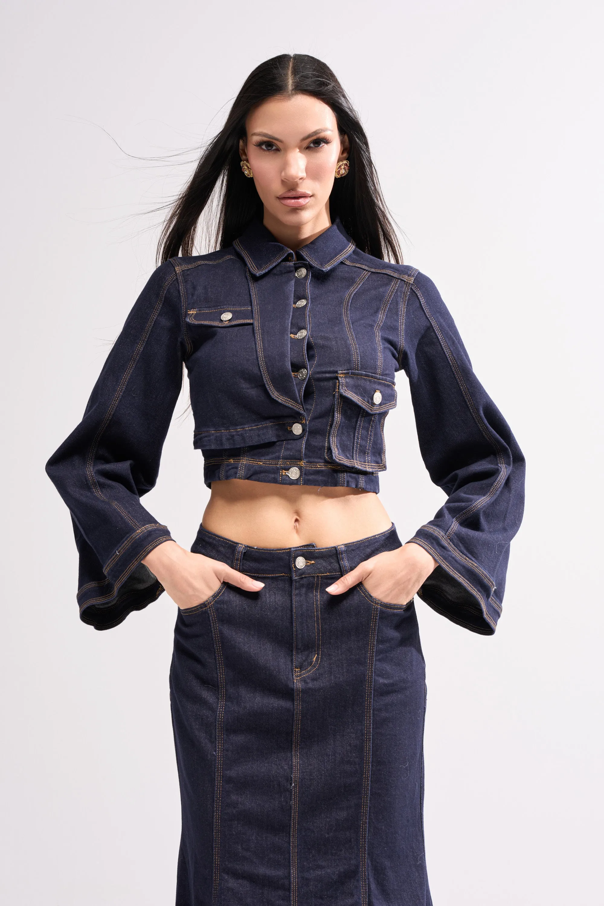 SHES GONE , DANCE ON DENIM BUTTON DOWN sold by AKIRA