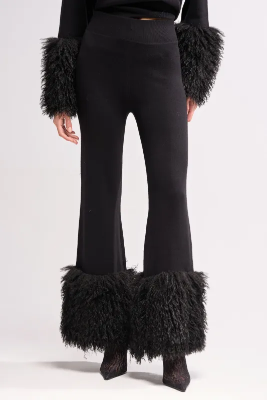 COZY VIBES SWEATER PANT WITH FUR CUFF IN BLACK sold by AKIRA