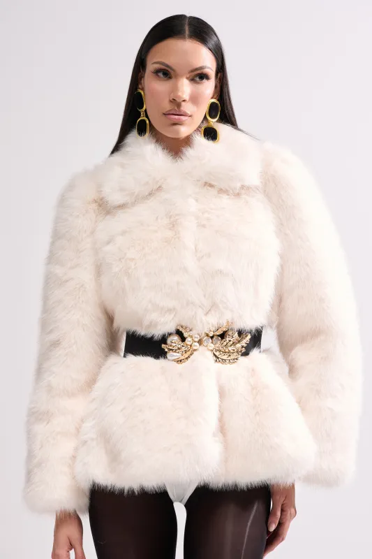 KENNY PEPLUM FAUX FUR sold by AKIRA