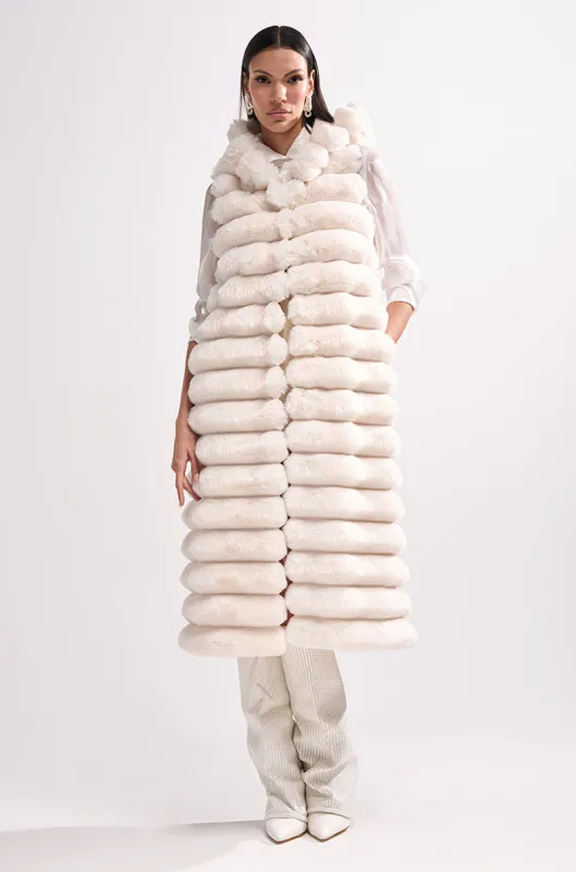 POPPY FAUX FUR HOODED VEST sold by AKIRA