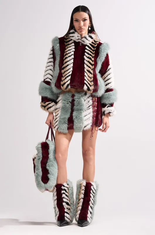 HAVE IT ALL PANELED FUR SKIRT sold by AKIRA