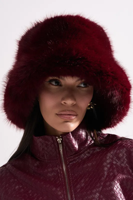 ELEVATED FAUX FUR BUCKET HAT sold by AKIRA