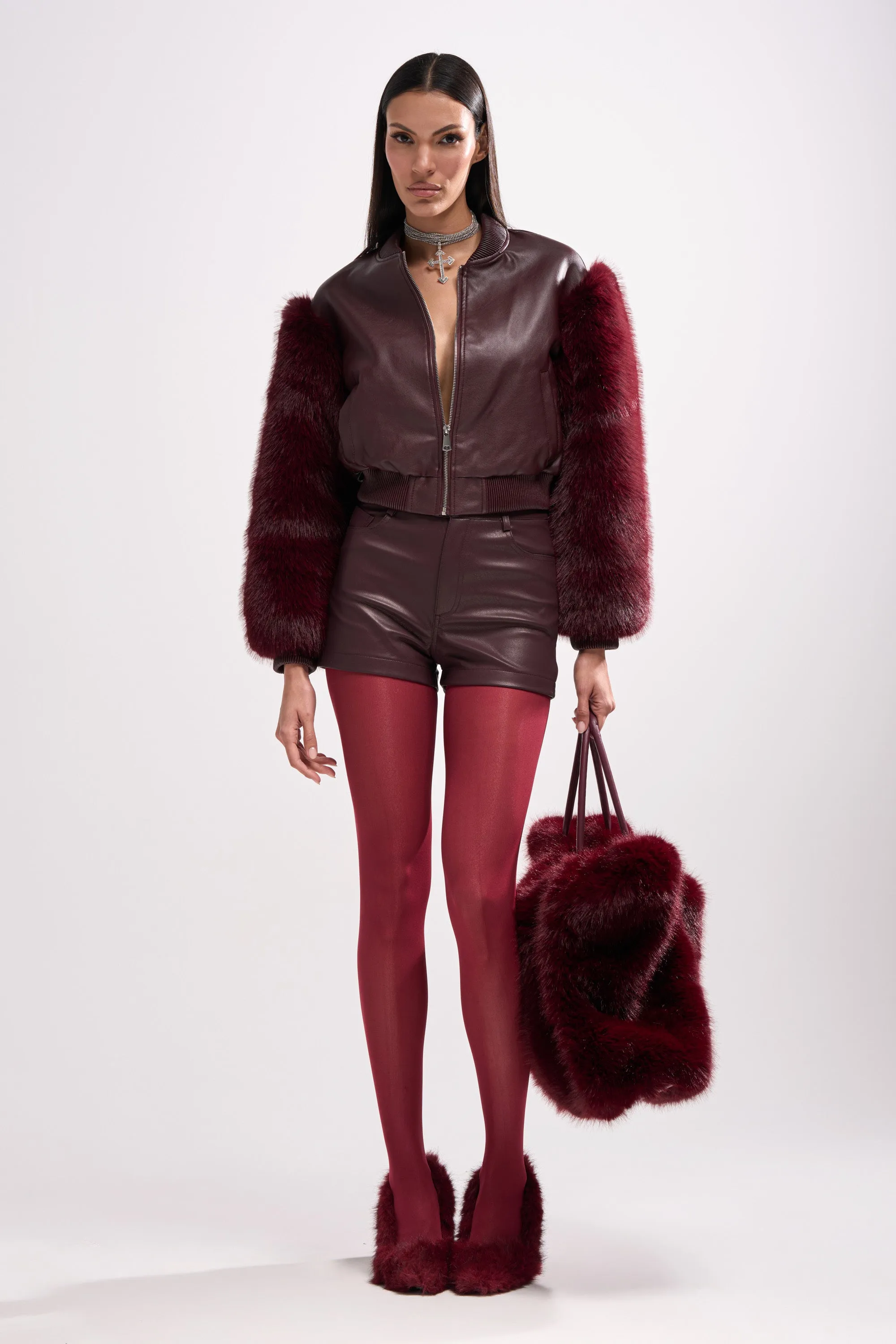 CALLIE FAUX LEATHER SHORT IN BURGUNDY sold by AKIRA product image thumbnail 2