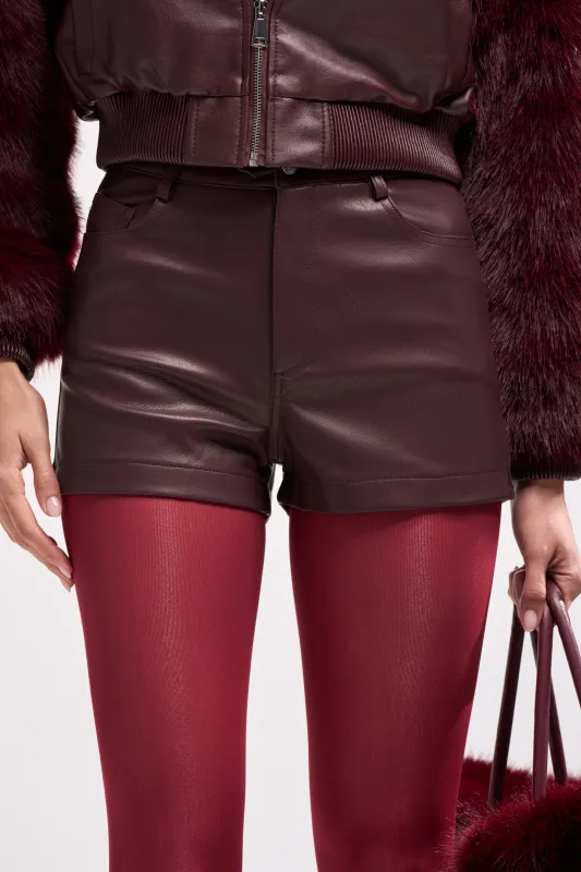 CALLIE FAUX LEATHER SHORT IN BURGUNDY sold by AKIRA