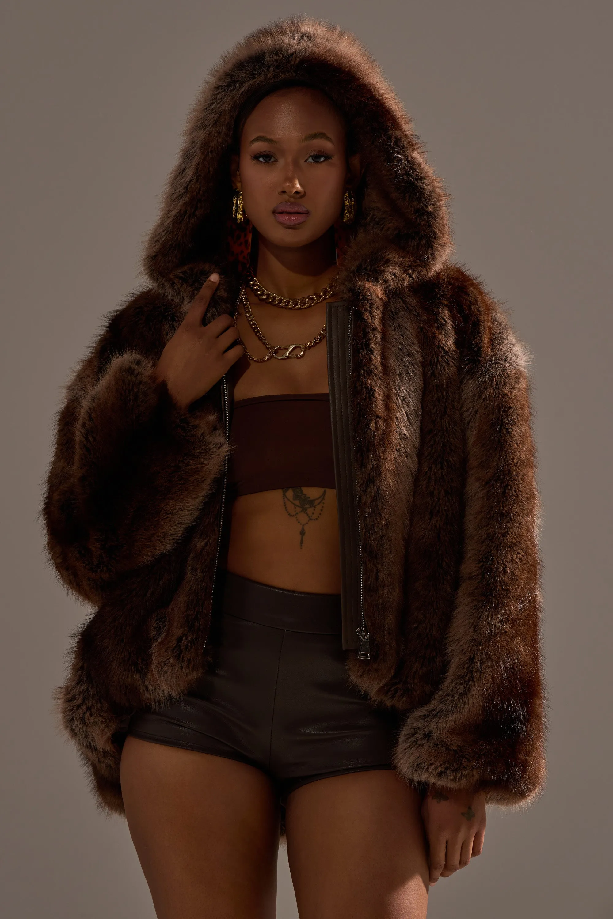 NATURAL INSTINCTS HOODED FUR BOMBER sold by AKIRA product image thumbnail 5