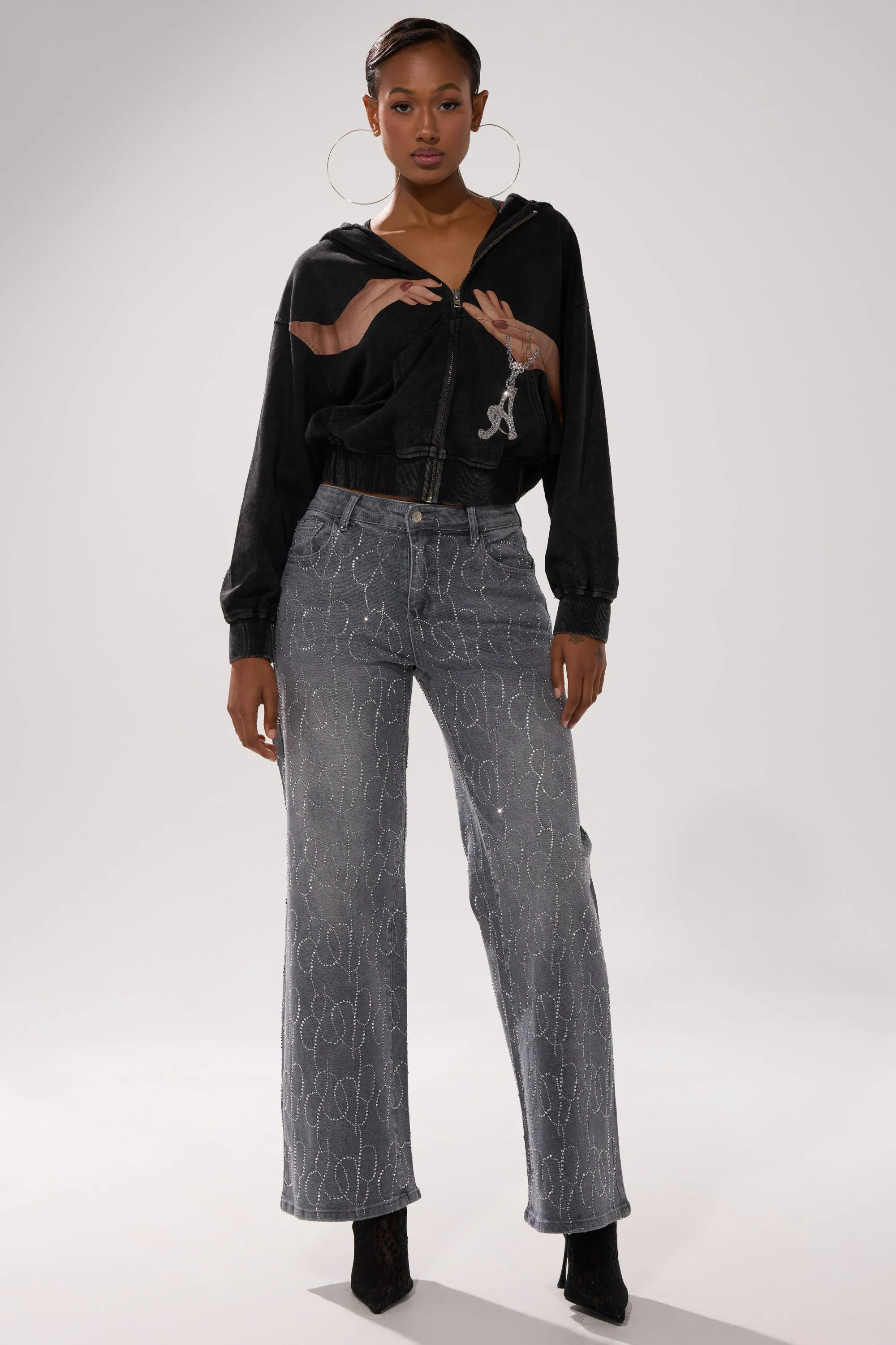 PERFECT LIKE ME EMBELLISHED DENIM sold by AKIRA