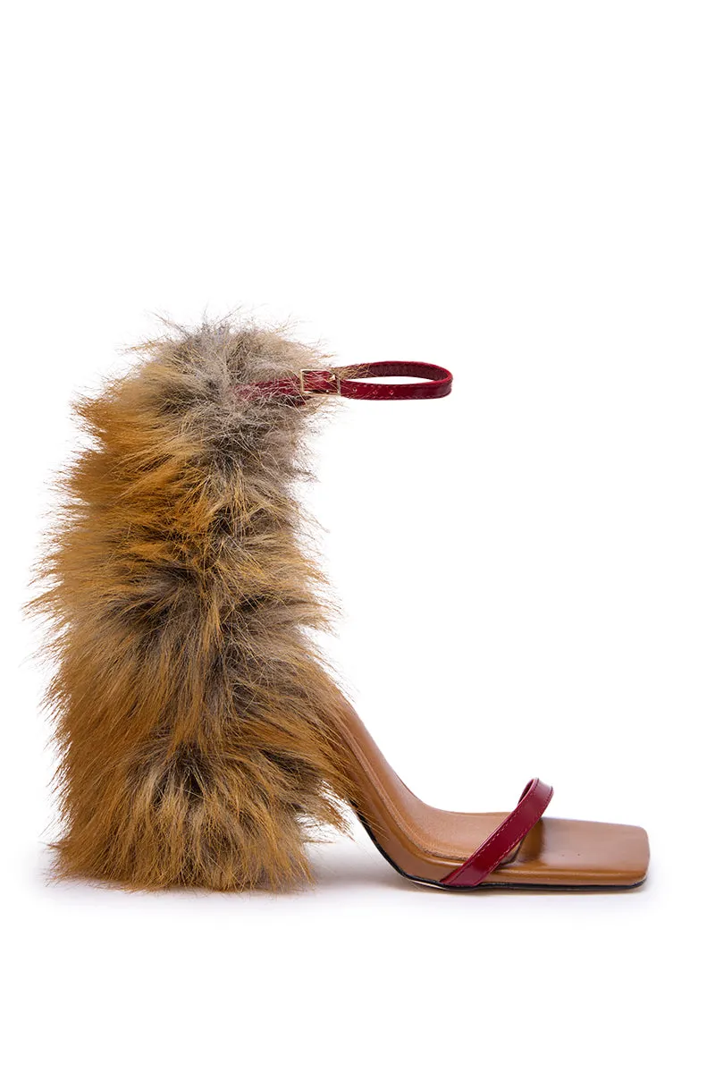 AZALEA WANG ARETTE RED FOX FUR CHUNKY HEEL STRAP SANDAL sold by AKIRA product image thumbnail 4