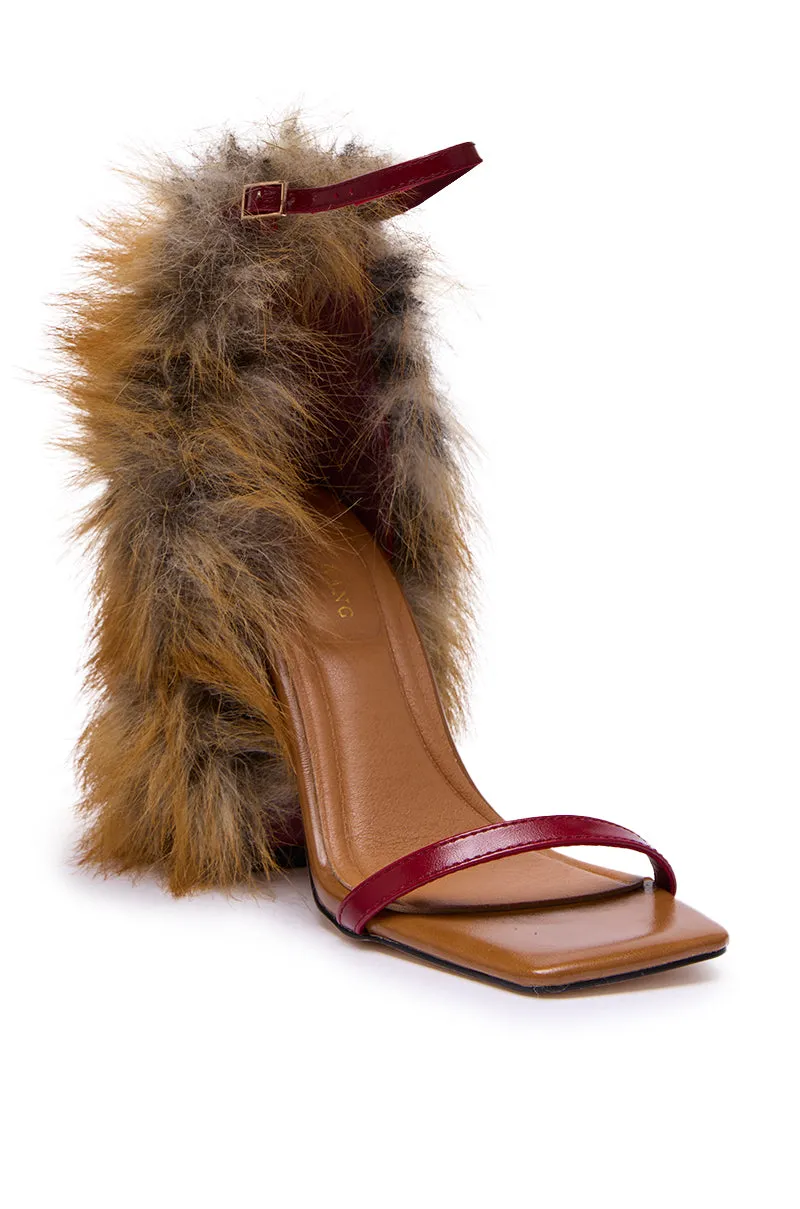AZALEA WANG ARETTE RED FOX FUR CHUNKY HEEL STRAP SANDAL sold by AKIRA product image thumbnail 5