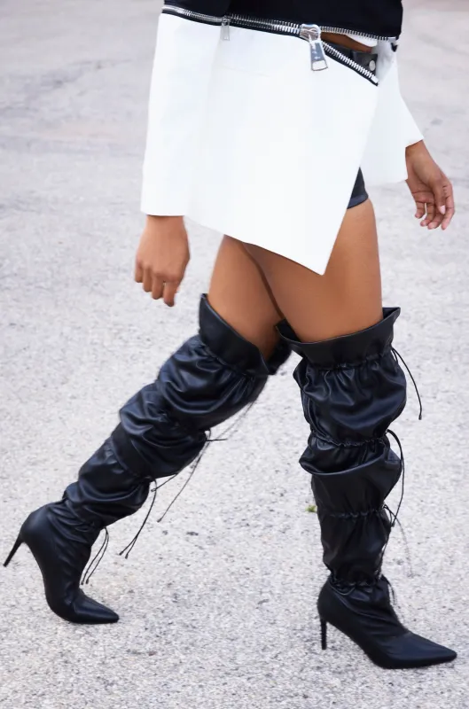 AZALEA WANG ULVI BLACK CINCHED STILETTO BOOT sold by AKIRA