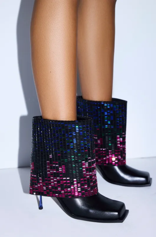 AZALEA WANG VOLLMER BLACK RHINESTONE CUFF BOOTIE WITH SQUARE TOE sold by AKIRA
