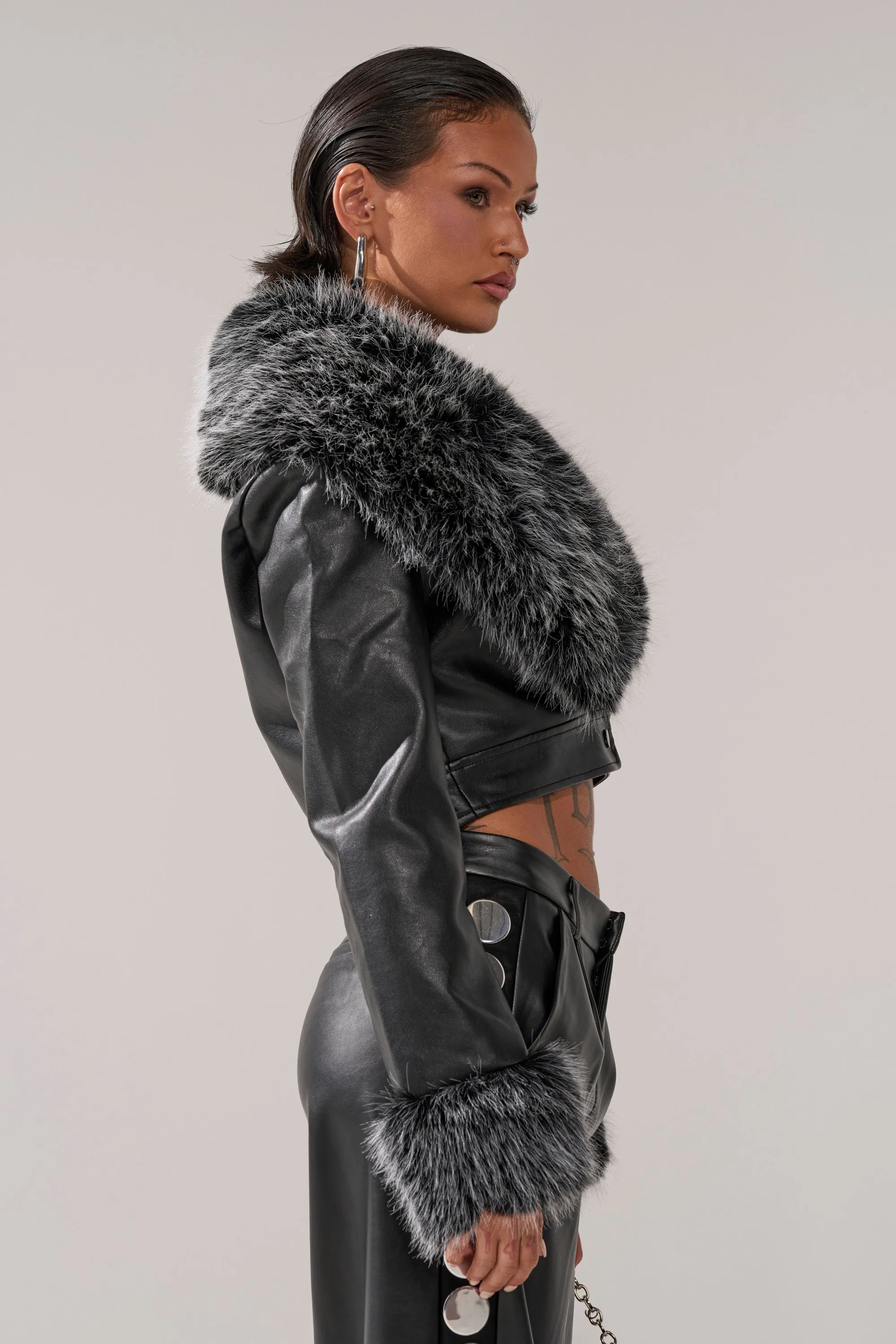 GISELE CROP MOTO BLAZER IN BLACK GREY sold by AKIRA product image thumbnail 4