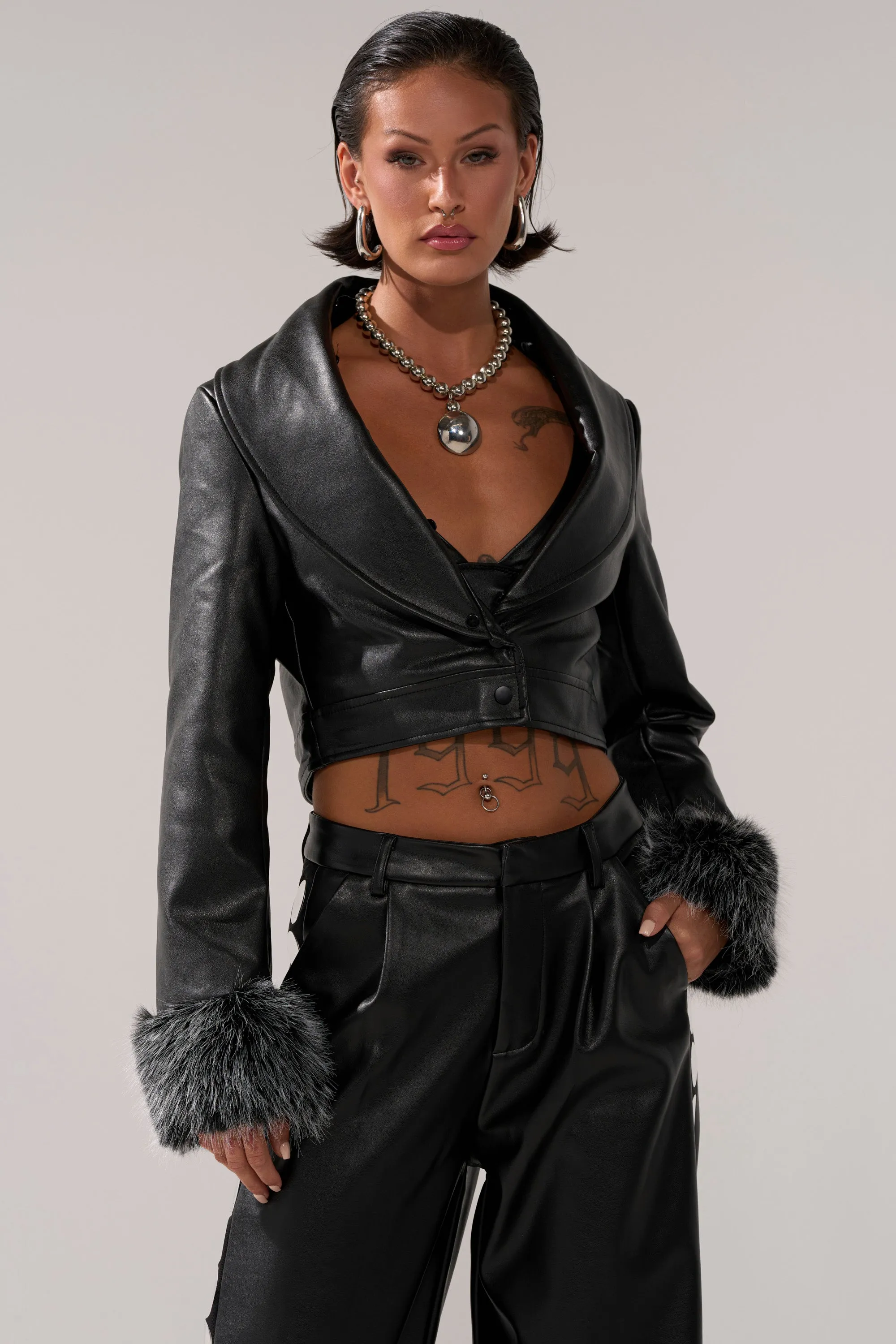 GISELE CROP MOTO BLAZER IN BLACK GREY sold by AKIRA product image thumbnail 2