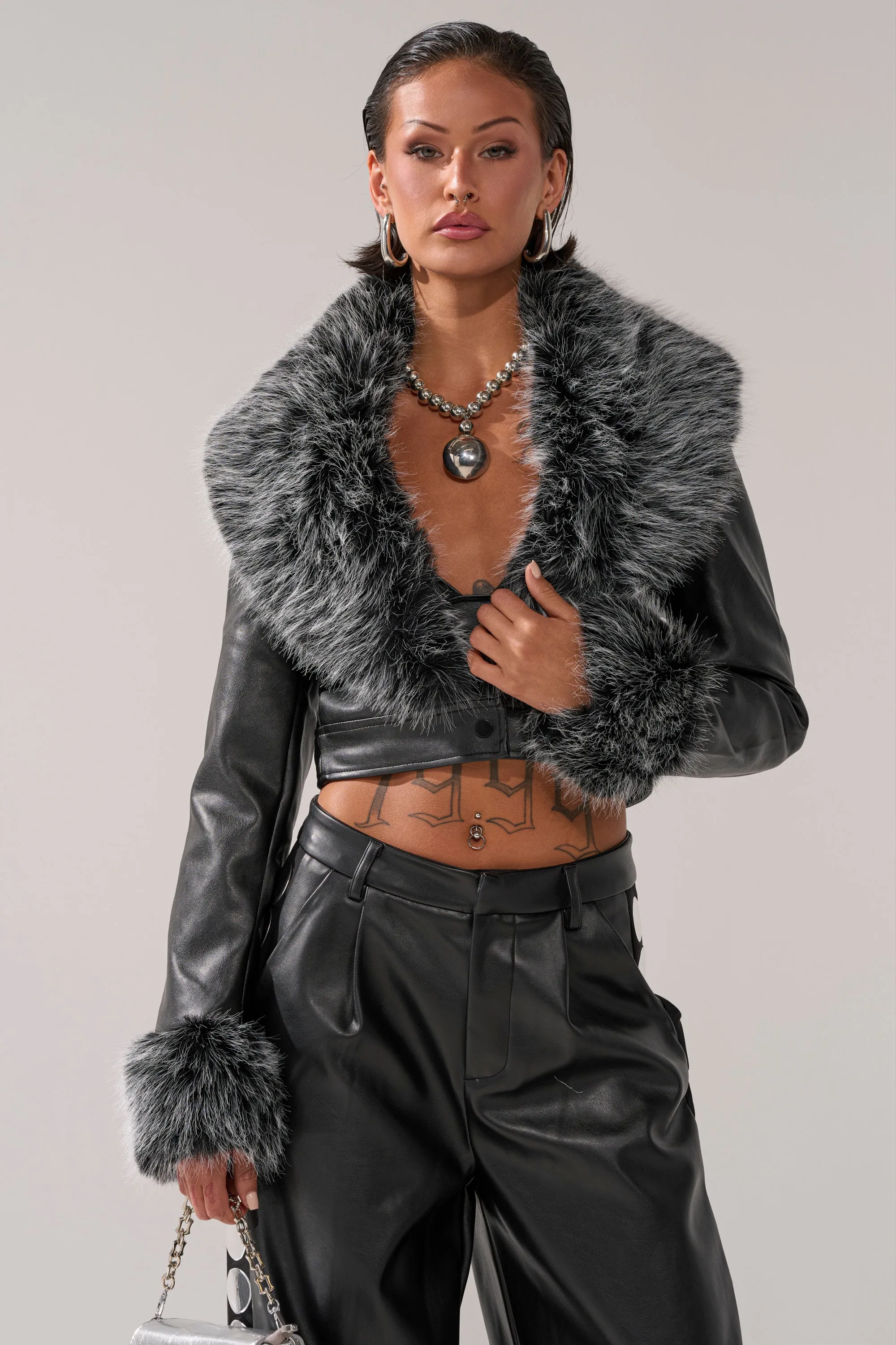 GISELE CROP MOTO BLAZER IN BLACK GREY sold by AKIRA product image thumbnail 3