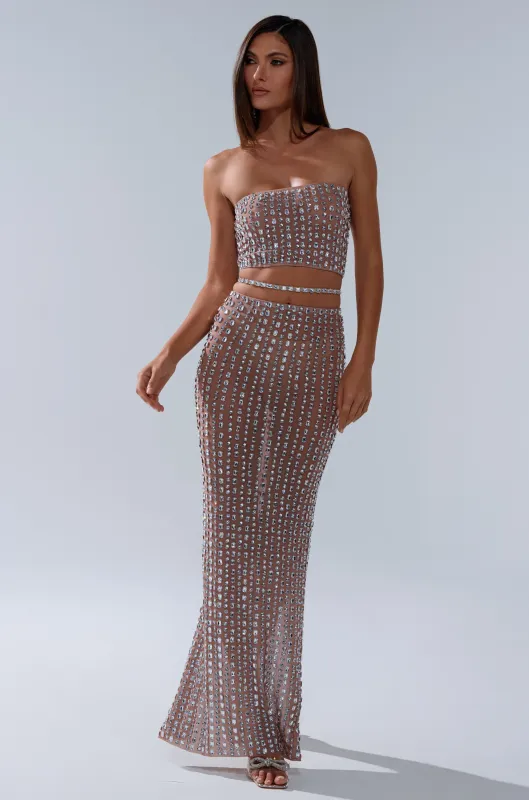 ALL THE SHINE RHINESTONE MAXI SKIRT sold by AKIRA