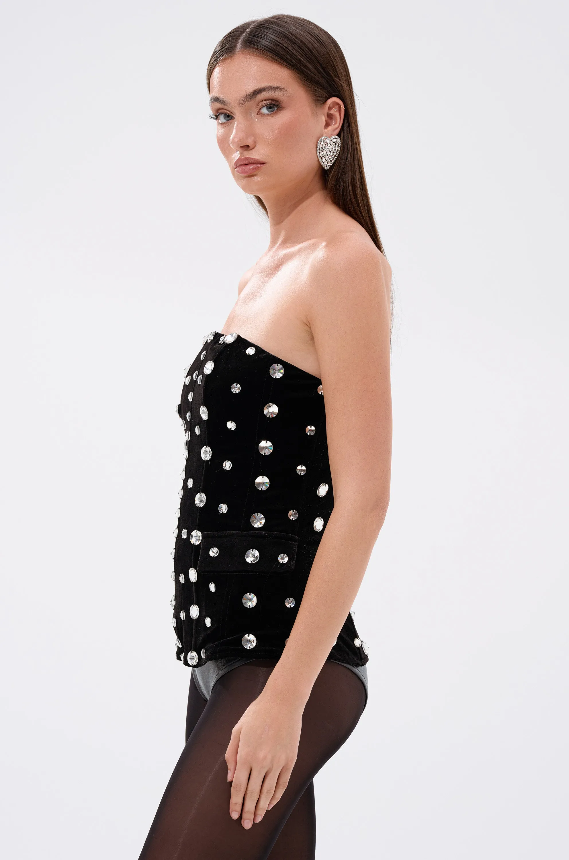 CLASSY GIRL VELVET CORSET WITH RHINESTONE sold by AKIRA product image thumbnail 4