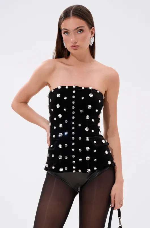 CLASSY GIRL VELVET CORSET WITH RHINESTONE sold by AKIRA