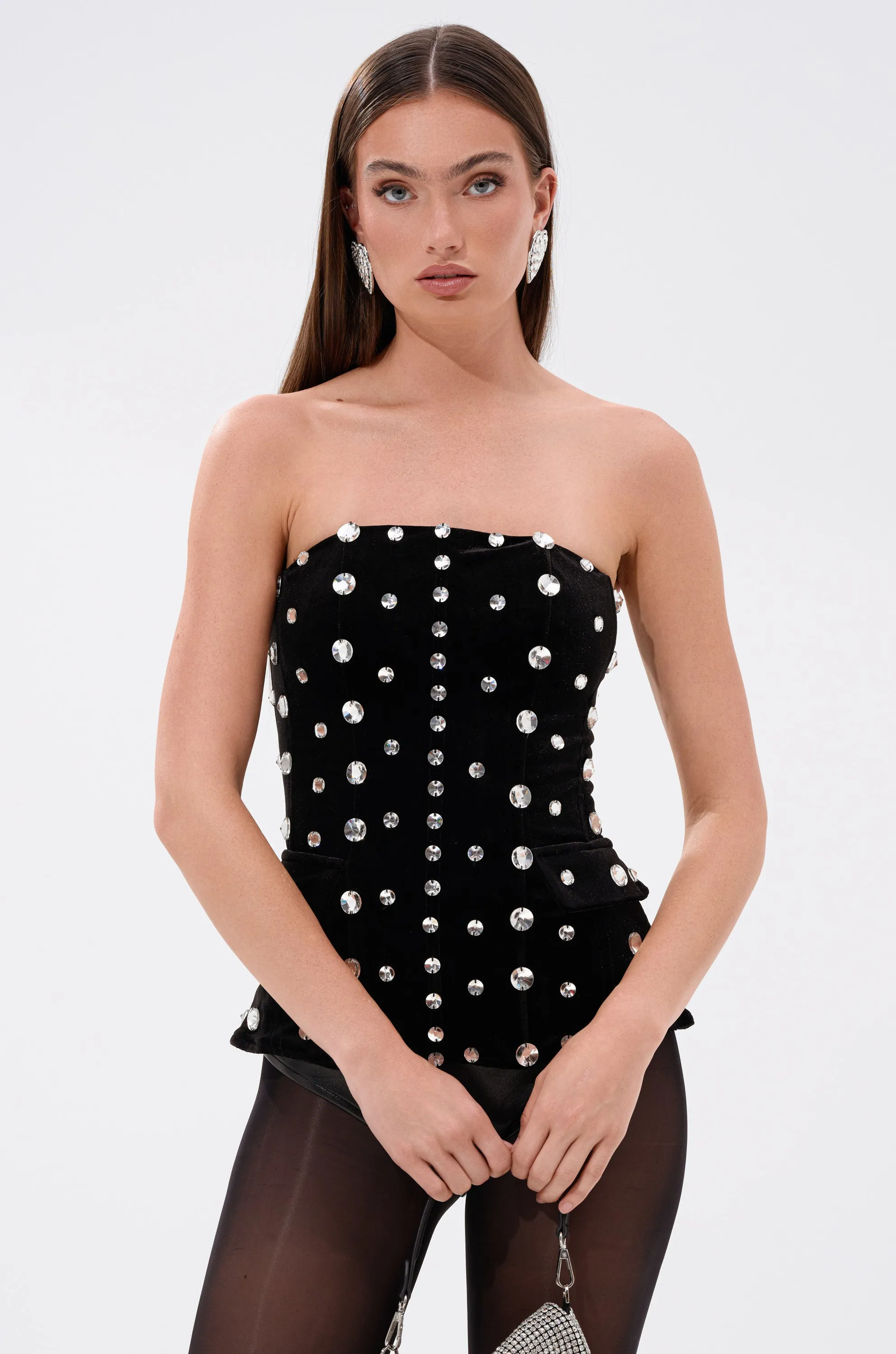 CLASSY GIRL VELVET CORSET WITH RHINESTONE sold by AKIRA product image thumbnail 2