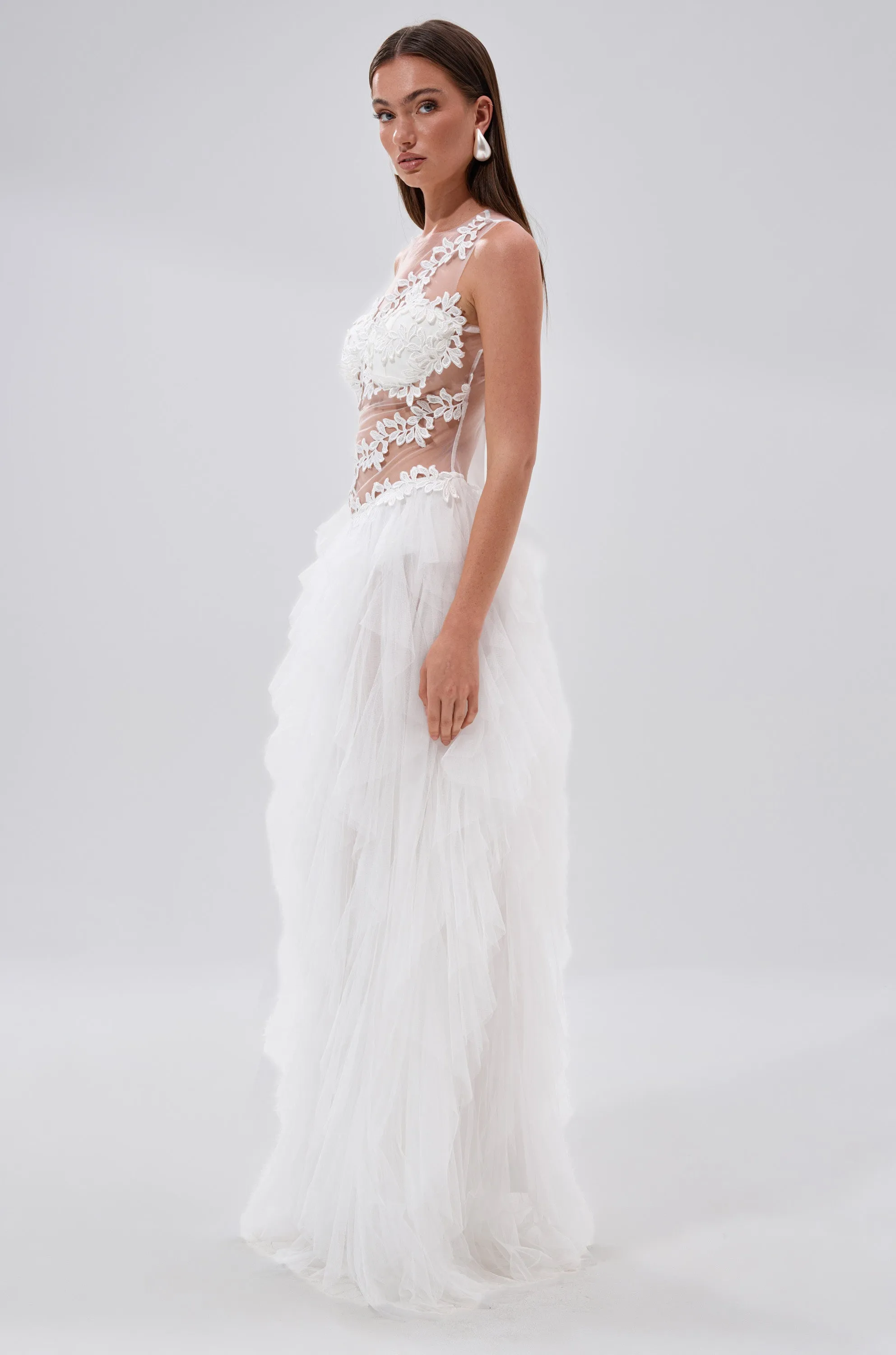 FELT CUTE RUFFLE MAXI DRESS WITH FLORAL APPLIQUES sold by AKIRA product image thumbnail 5