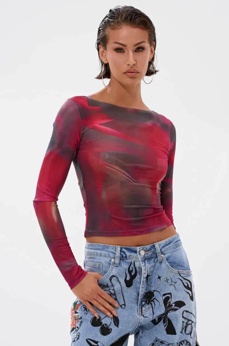 AURA LONG SLEEVE MESH TOP sold by AKIRA