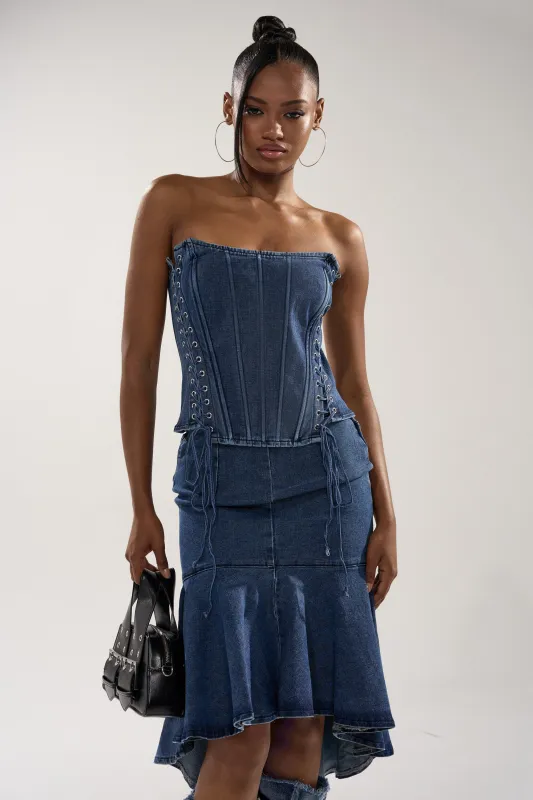 YOU WISH DENIM CORSET sold by AKIRA