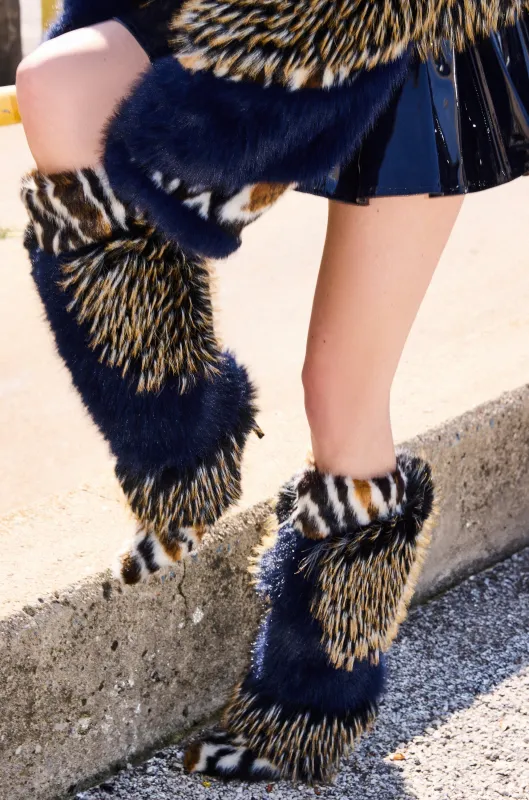 AZALEA WANG UPENDO NAVY MULTI FUR BOOT sold by AKIRA
