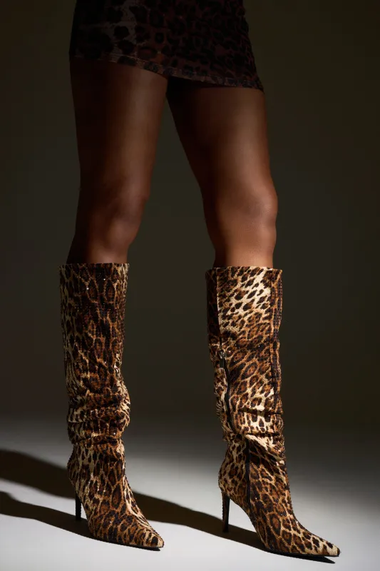 AZALEA WANG GRANT RHINESTONE LEOPARD SLOUCH BOOT sold by AKIRA