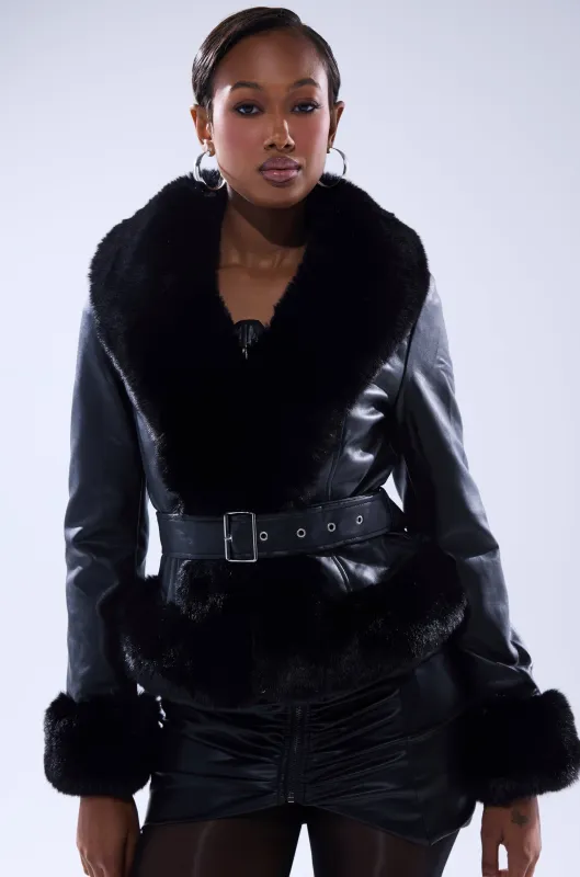 KYLA FUR TRIM MOTO sold by AKIRA