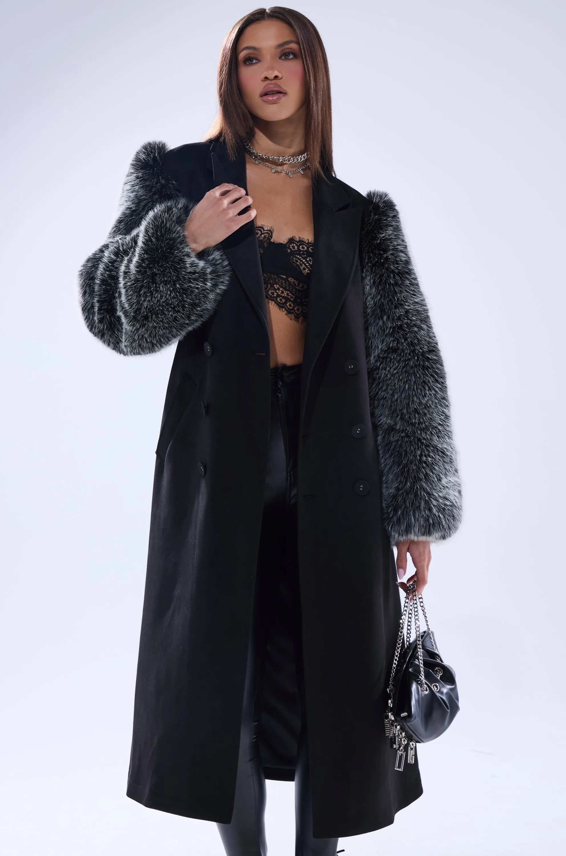 NOLITA FUR SLEEVE TRENCH sold by AKIRA product image thumbnail 2