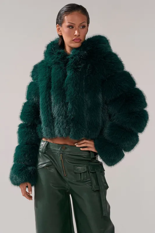 JOLENE FAUX FUR COAT IN EMERALD GREEN sold by AKIRA