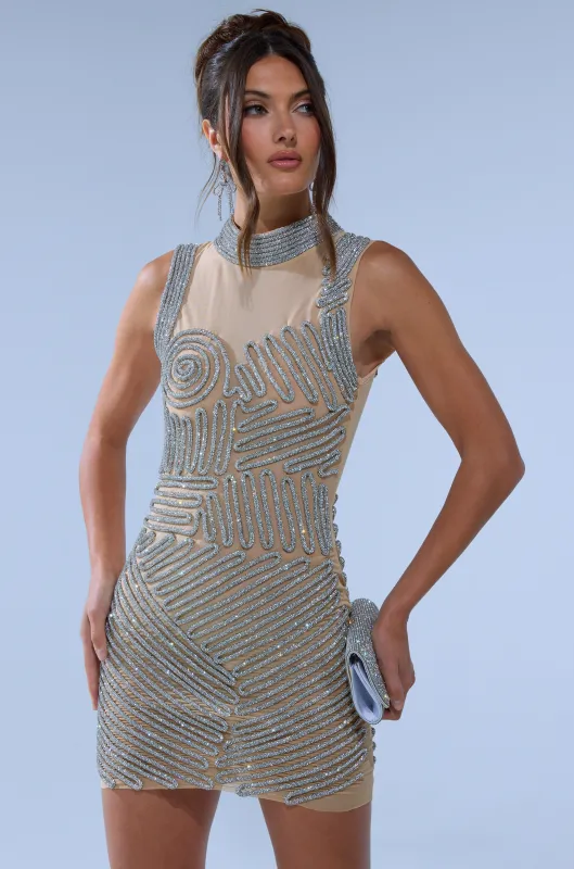 WORK OF ART RHINESTONE MESH MINI DRESS sold by AKIRA