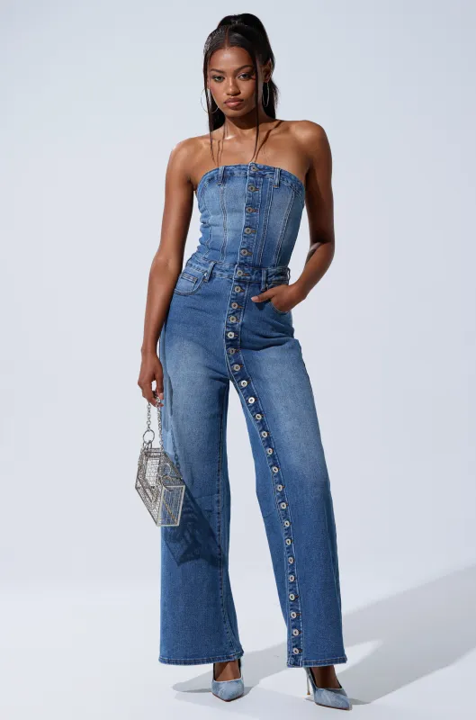 SUMMER SONG DENIM JUMPSUIT made by AKIRA