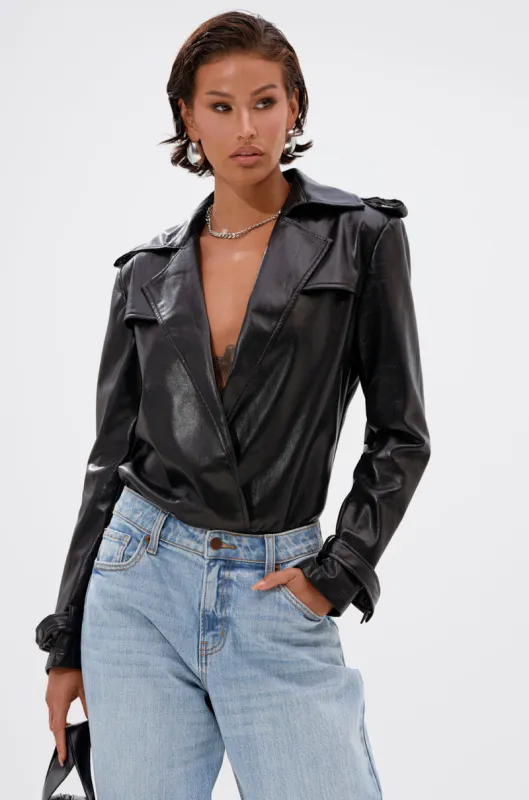 TRACIE FAUX LEATHER BLAZER BODYSUIT sold by AKIRA