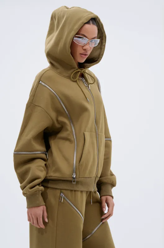 CALI MULTI ZIPPER HOODED SWEATSHIRT sold by AKIRA