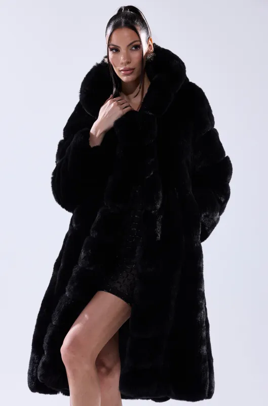 BERLIN HOODED FAUX FUR IN BLACK sold by AKIRA