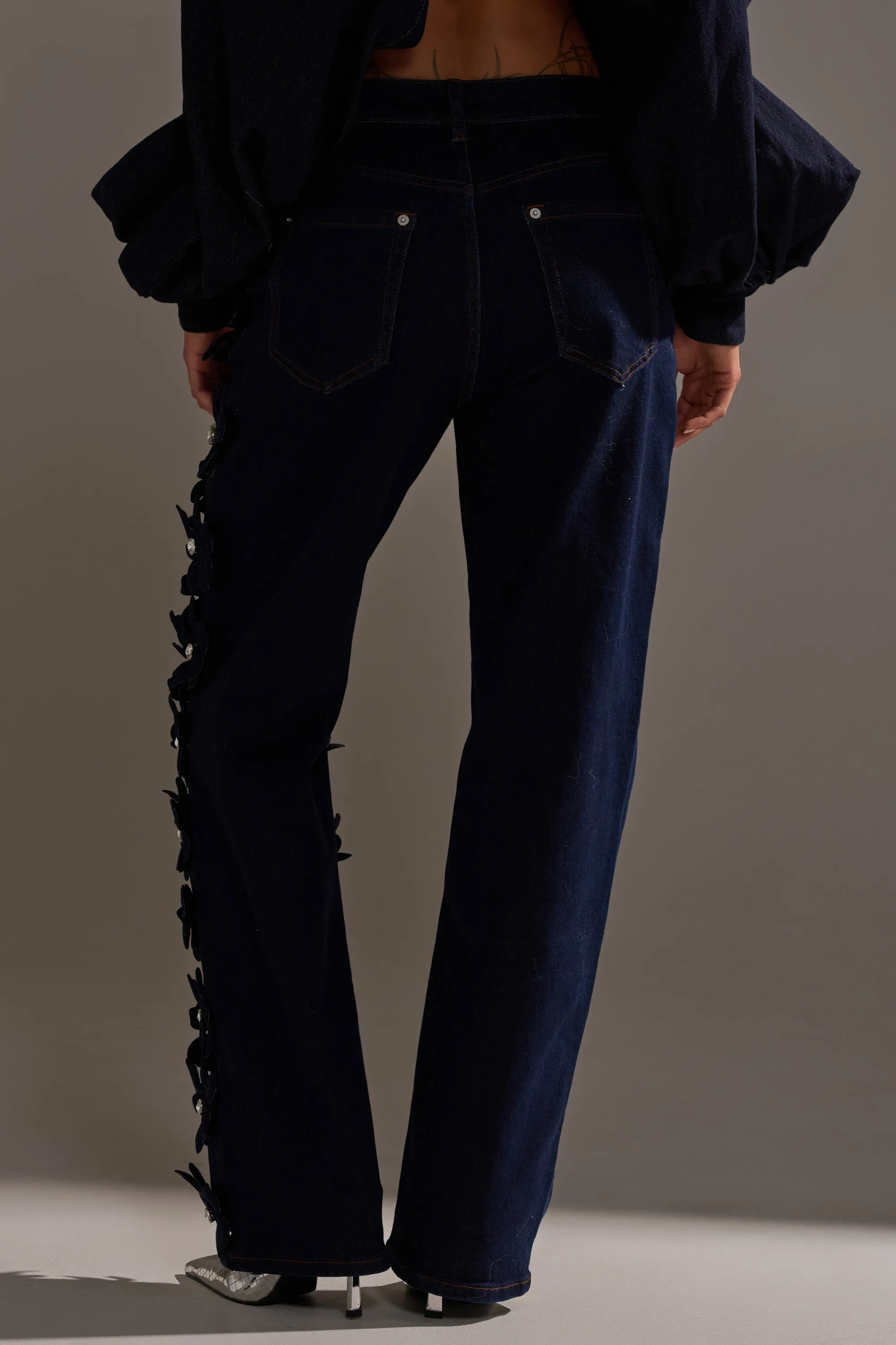 FLORAL FIELDS APPLIQUE DENIM PANTS WITH RHINESTONES sold by AKIRA product image thumbnail 5