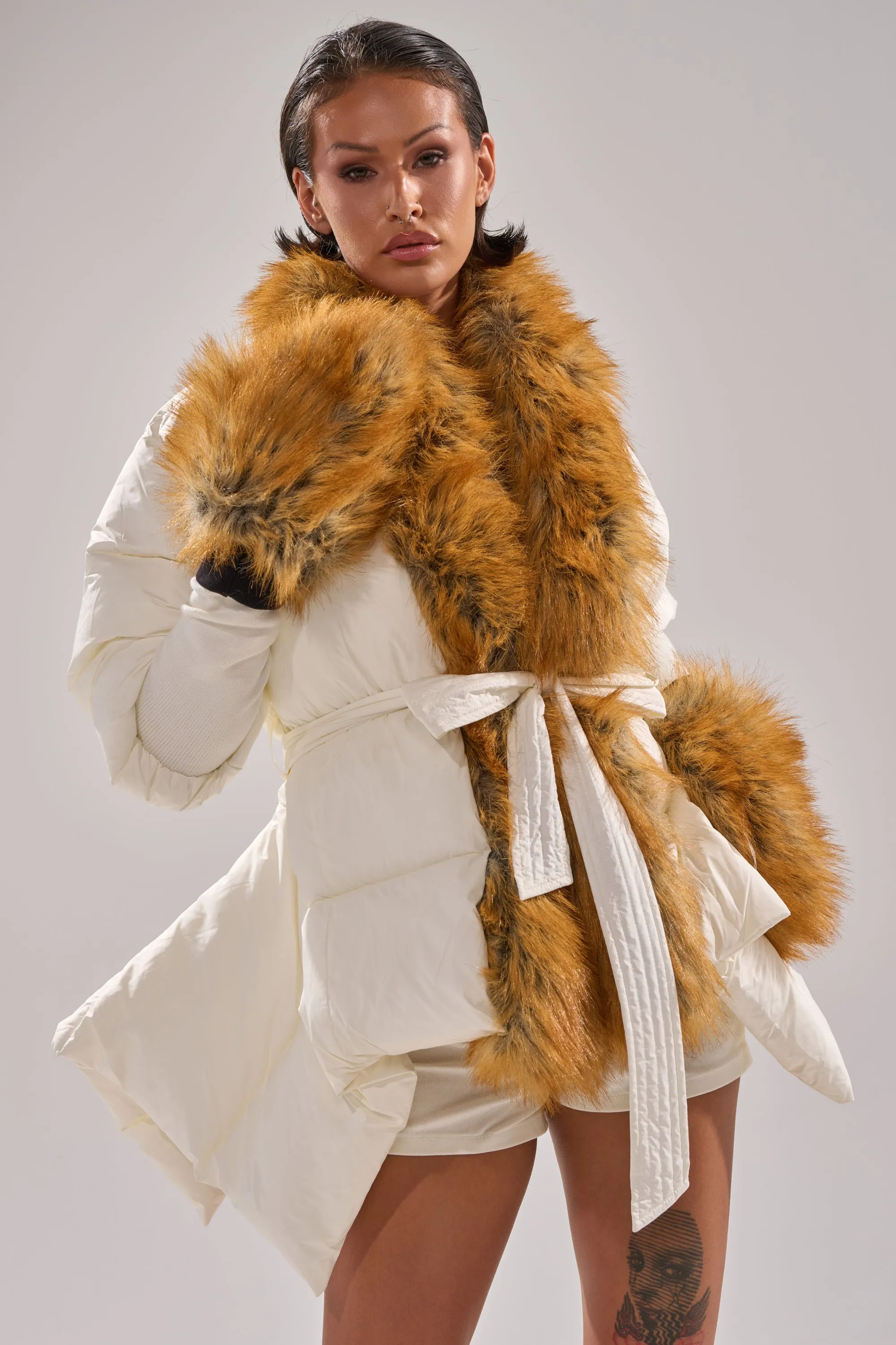 TALK TO ME NICE FUR TRIM PUFFER sold by AKIRA product image thumbnail 2