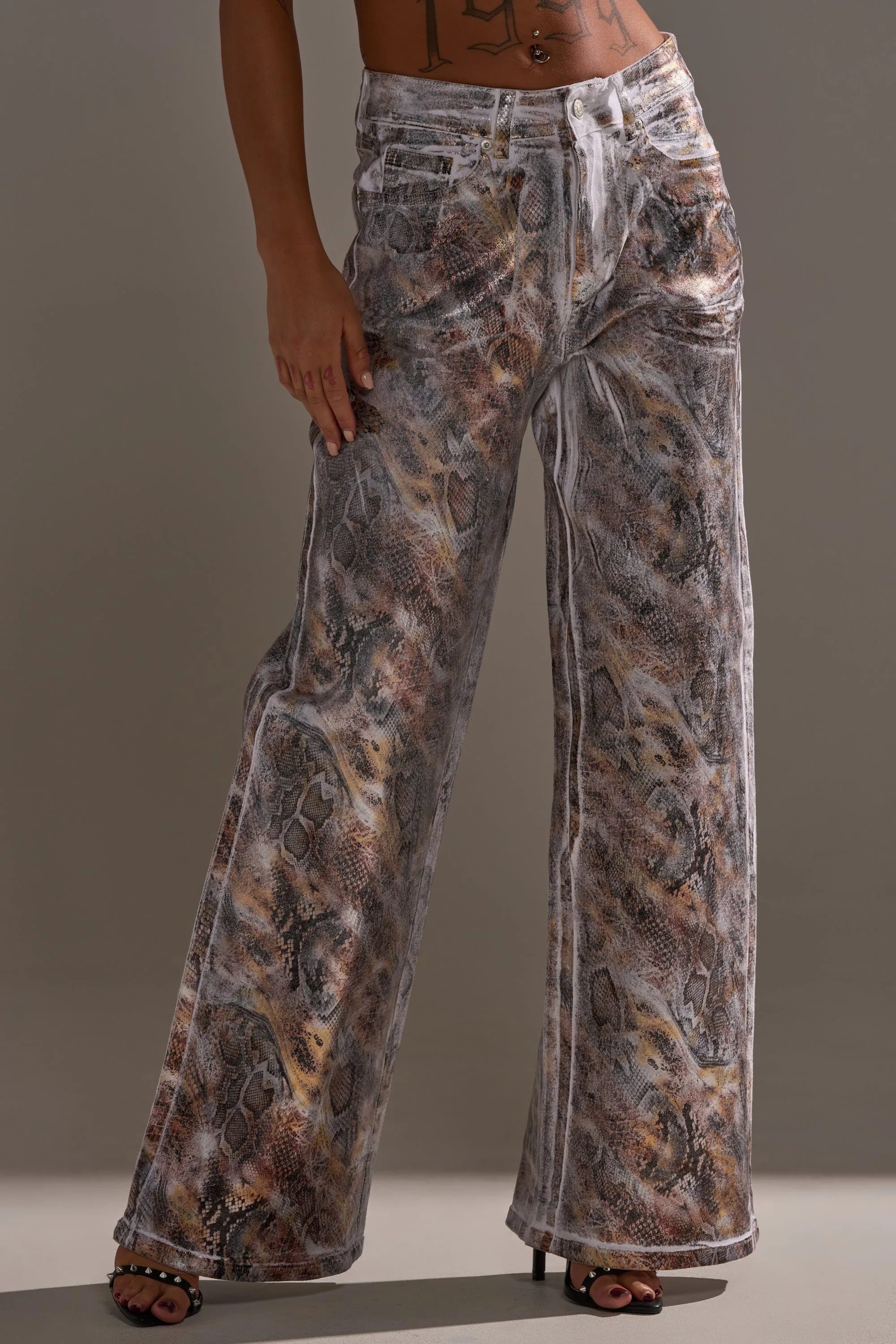 ADDICTED TO YOU METALLIC SNAKE WIDE LEG DENIM sold by AKIRA product image thumbnail 2