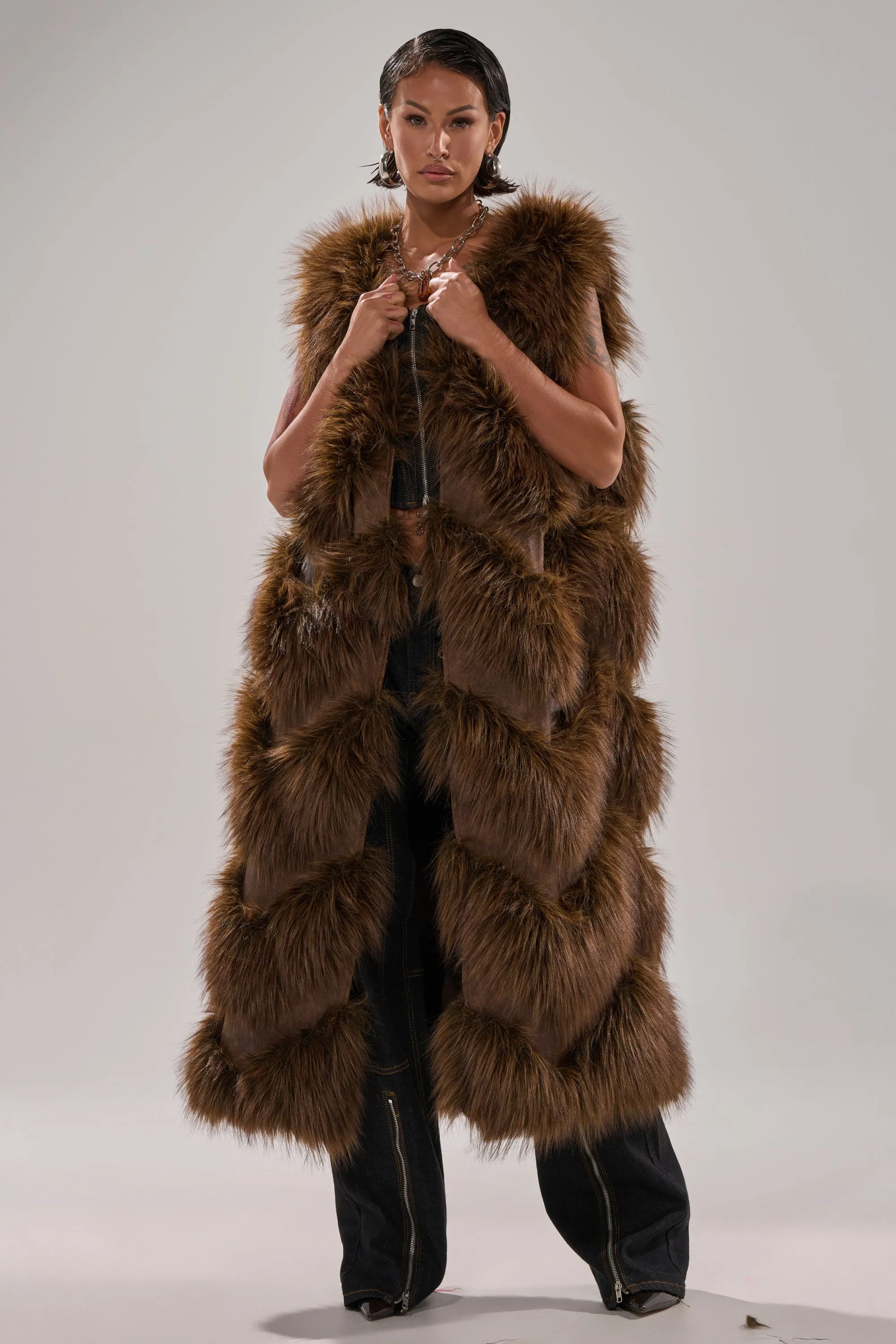 CAN'T BE BOTHERED PANELED FUR VEST sold by AKIRA product image thumbnail 2