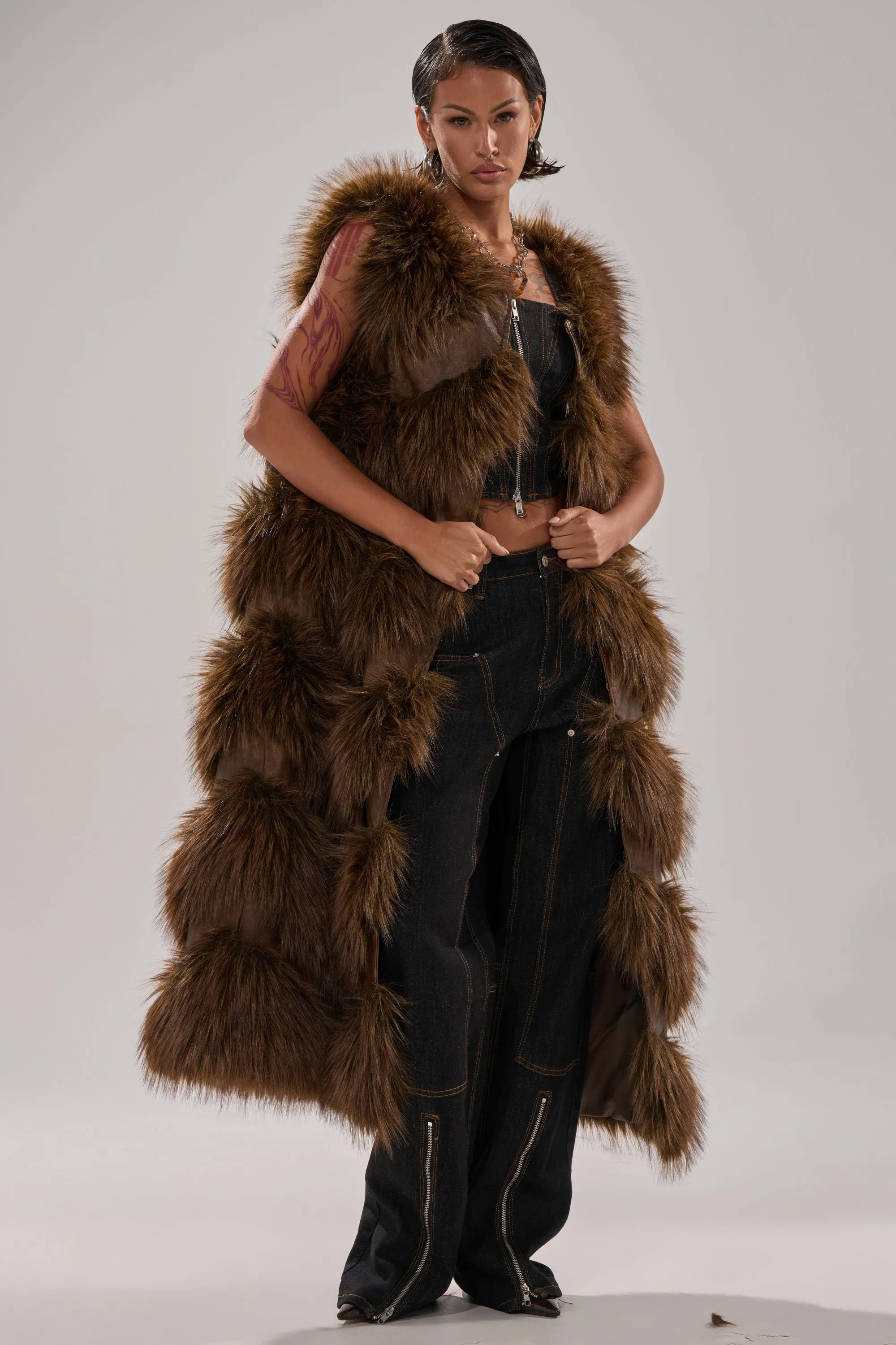 CAN'T BE BOTHERED PANELED FUR VEST sold by AKIRA product image thumbnail 4